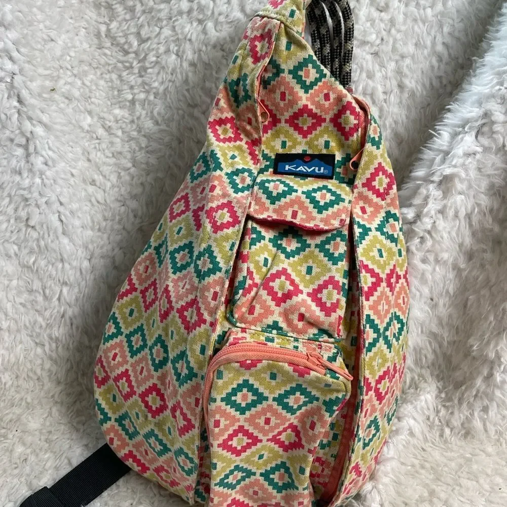Kanu Rope sling back canvas multi color Green ,pink & Orange Aztec prints .